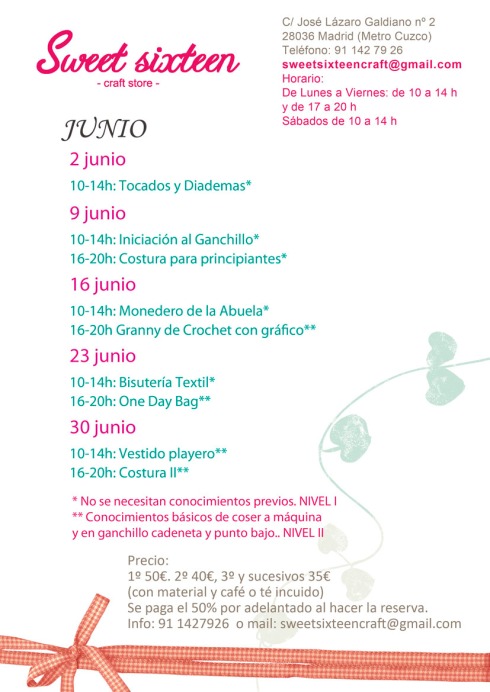Calendario talleres Junio Sweet sixteen Madrid