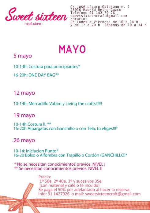 Calendario Talleres Mayo en Sweet sixteen Madrid